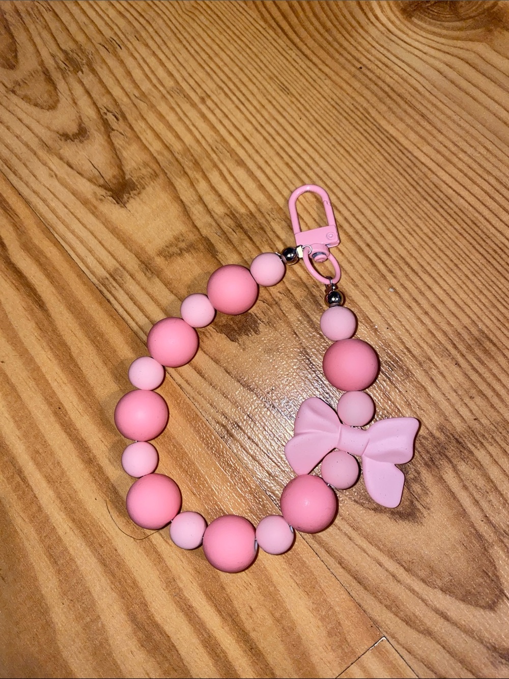 Pink Beaded Bow Keychain Wristlet